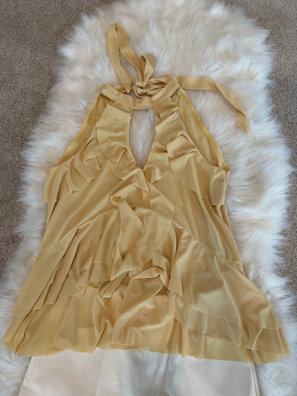 Light Yellow Ruffled Halter Top - Picture 2 of 5